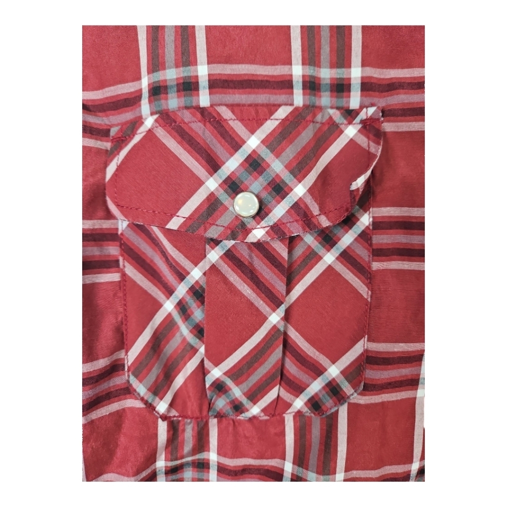 Coevals Club Western Style Red Plaid Pearl Snap Button Down Shirt XL - Picture 3 of 8